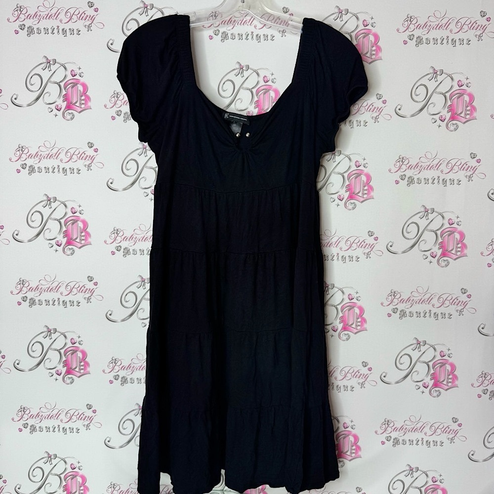 INC dress ruffle frill tiered milkmaid silver detail metal Elegant Black Dress
